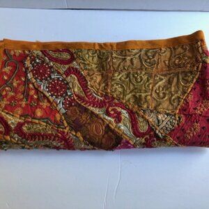 Handmade Silk and Metallic Thread Indian Tablecloth Tapestry Wall Hanging Art